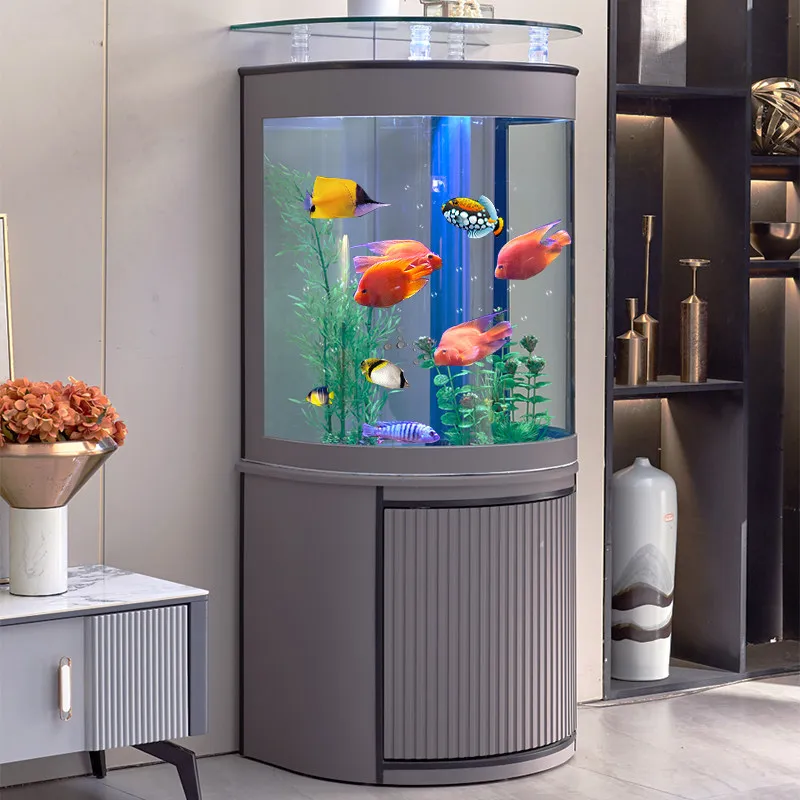 

Light luxury semi-round goldfish tank, living room, medium-sized household wall glass tank, ecological aquarium