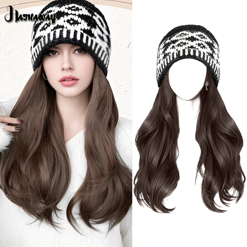 

Long Wave Hair Knitted Wig Hat Female Synthetic Hook Hat Joker Thick Warm Wool Winter Hat Wig Commuting Party Shopping Wear Wigs