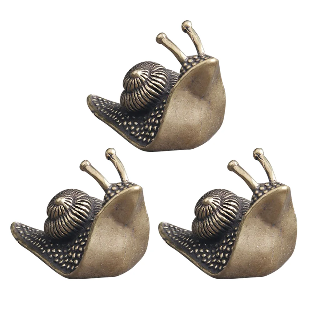 

3pcs Copper Tea Pet Brass Snail Figurines Home Office Decor Desktop Ornament Premium Small Statue Gift Collectors