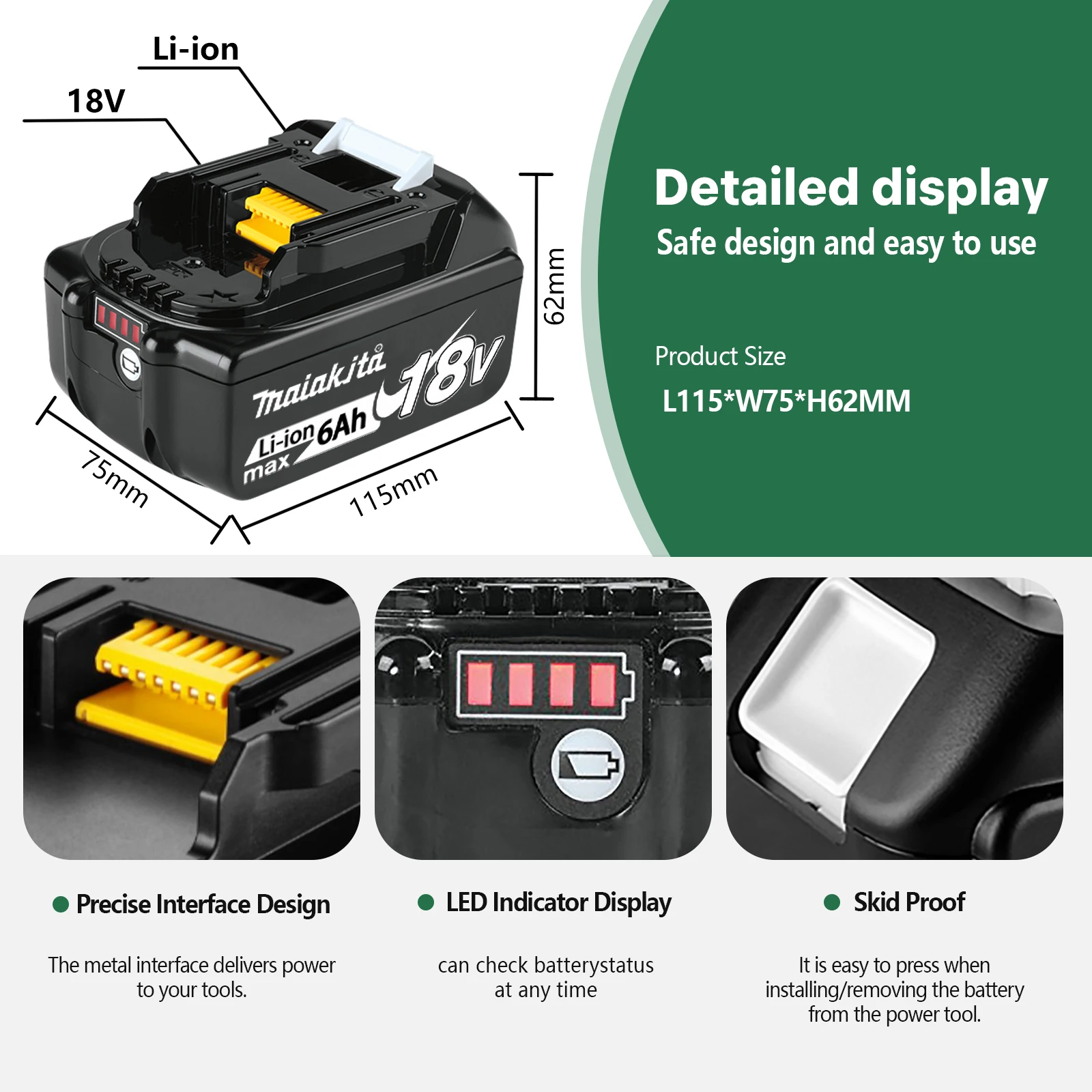 بطارية maiakjta أصلية 100%، بطارية قابلة لإعادة الشحن 18 فولت 6.0 أمبير في الساعة، تحل محل بطارية أداة الطاقة maiakjta BL1830BL1840BL1850BL1860B