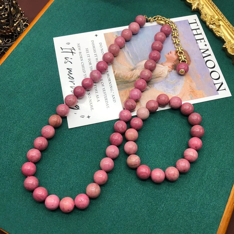 Retro jewelry watermelon red natural stone round beaded necklace exquisite antique elastic bracelet women's lucky jewelry
