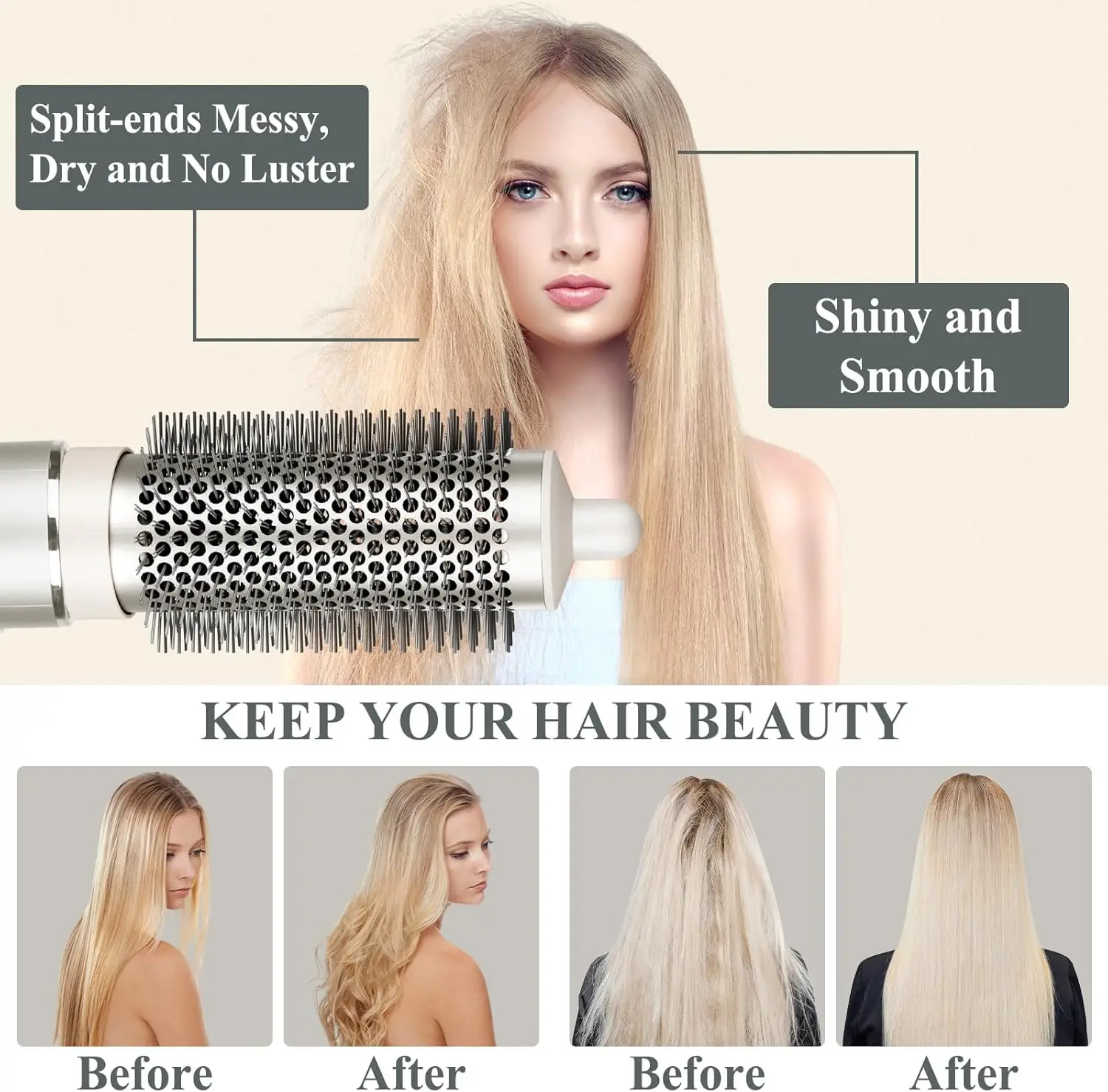 FlexStyle Small Round Brush Attachment for Straight Wavy Curly And Frizzy Hair Styles
