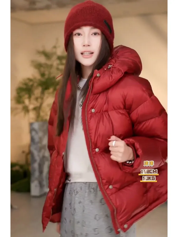 

Женская зимняя куртка-пуховик Sli ort Red, модная, прямого кроя, в корейском стиле, из высококачественного полиэфирного волокна