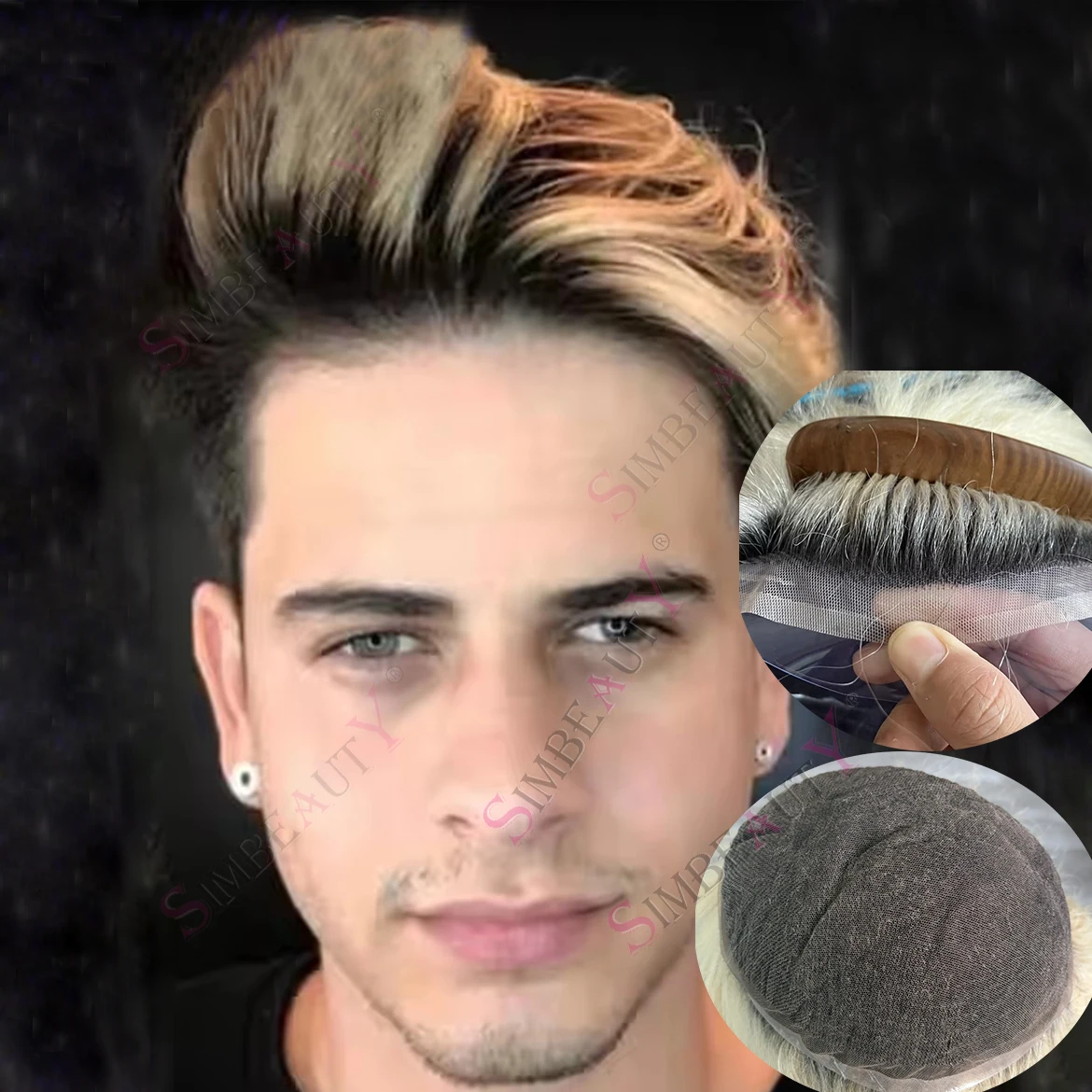 

Черные корни # Мужской парик-система из 100% натуральных европейских волос, 613 Ombre Blonde, с полным швейцарским кружевом, прочный, для седых волос