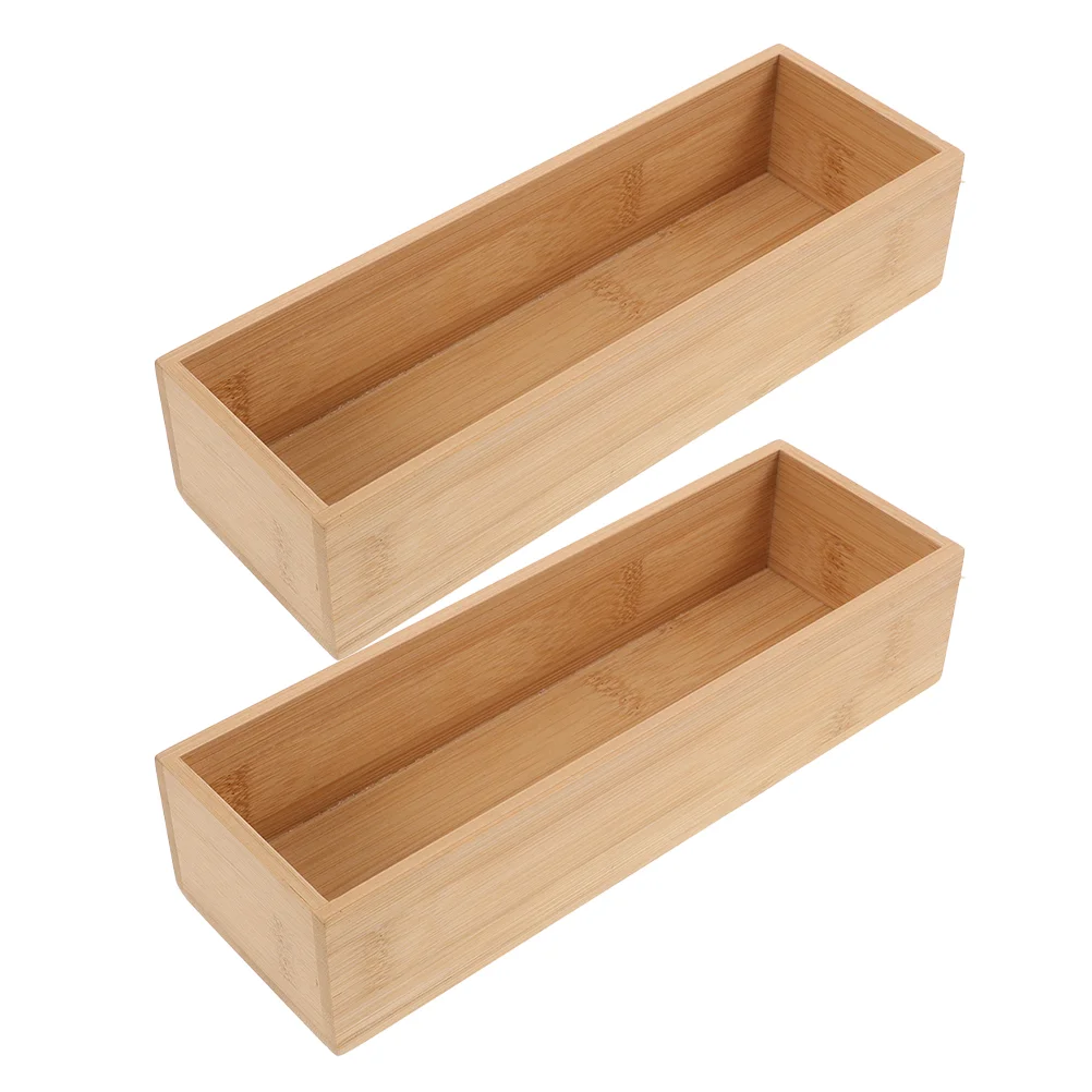 2pcs Bamboo Storage Box Without Lid Storage Case Sundries Storage Box for Home Office