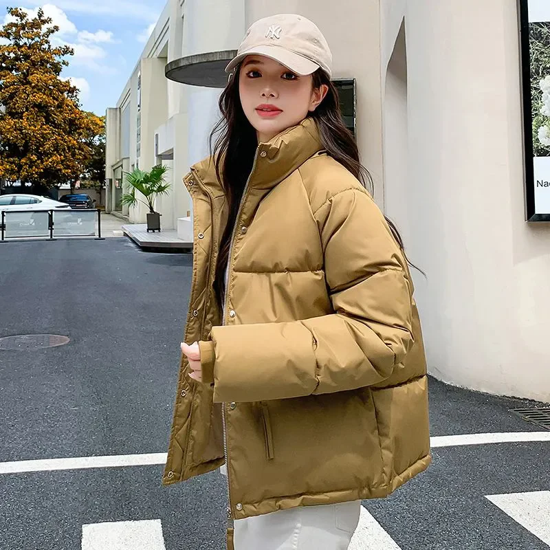 2024 New Down Cotton Parkas Womens Long Sleeve Padded Coat Autumn Winter Warm Cotton Coat Short Jacket Stand Collar Cotton Coats