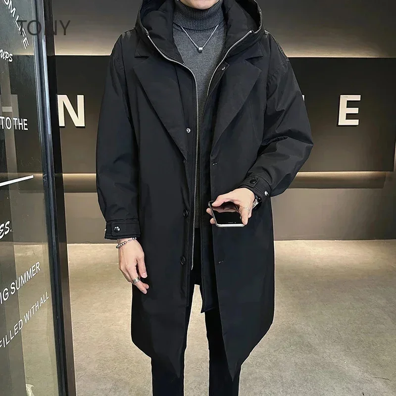 Fake Two Pieces Long Down Jacket Man Designer Clothes Men Duck Padding 's Casual 2025 Winter Coat