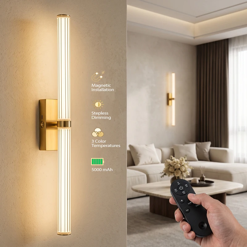 Nordic Retro LED Charging Wall Lamp 5000mAh  No Wiring Touch Three Color Dimming Hotel Living Room Bedroom Decorative Lighting