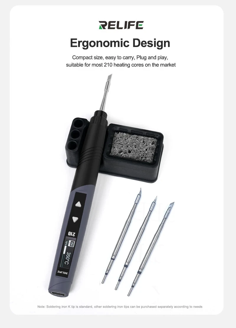 RELIFE 210 60 واط سبيكة لحام محمولة مع نصائح C210-k التدفئة السريعة بدون بطارية لإصلاح لوحة دارات مطبوعة وحام ذاتي الصنع