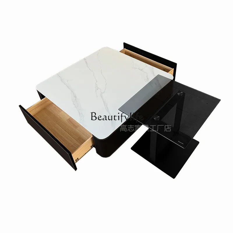 

ls 27Italian rock slab saddle leather coffee table modern simple living room home
