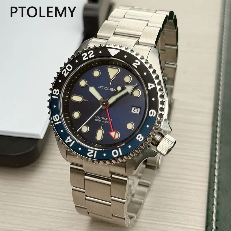 PTOLEMY Skx007 GMT Men's Diving Watch Aluminum Bidirectional Bezel Sapphire 20Bar Waterproof NH34A Automatic Mechanical Watches