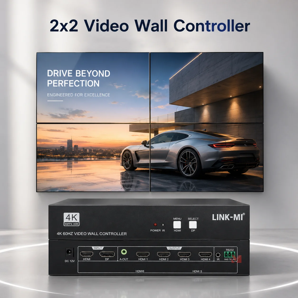 2x2 Video Wall Controller HDMI 2.0 DP1.2 4K Splicing Processor Multi Screen Display Controller Expandable RS232 Control