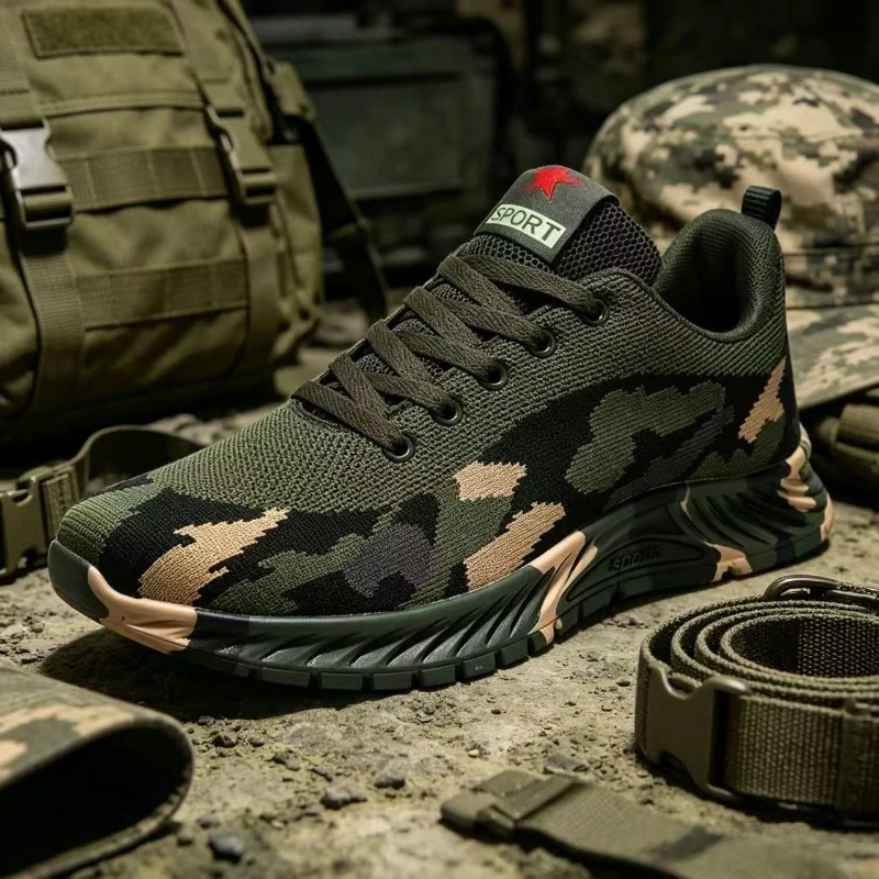 

Mesh Camouflage Sports Shoes Men's Durable Casual Shoes Men's Anti Slip Tennis Outdoor Hiking Lightweight Flat Shoes Sneakers