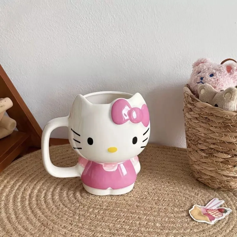 Kawaii سانريو الكرتون مرحبا كيتي الإبداعية القوس لطيف الكرتون كوب سيراميك سعة كبيرة القدح الحليب فنجان القهوة هدية عيد جديد