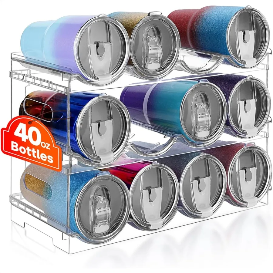 

Large Compartment Water Bottle Organizer Rack3 Pack Stackable Tumbler Storage for Kitchen Fridge Cabinet Organization and Stora