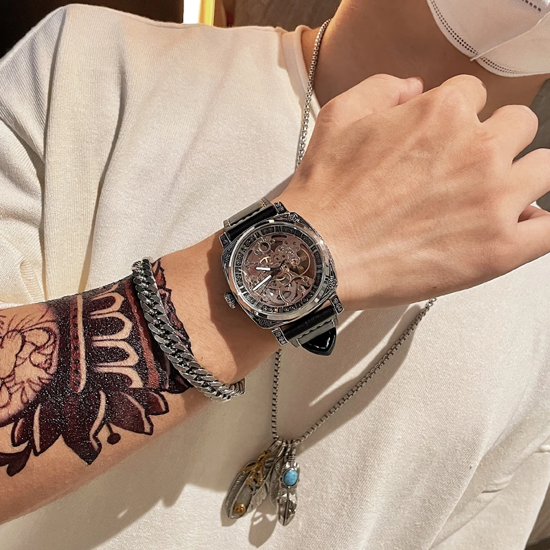 Zegarek dla człowieka Tourbillon automatyczne zegarek Skeleton męskie zegarki najwyższej marki luksusowe grawerowane Vintage mechaniczne Reloj Hombre