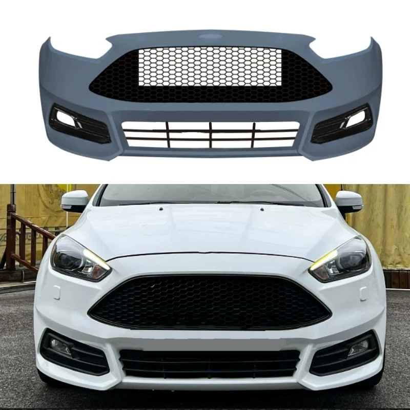 Car Front Bumper Grille for Ford Focus 2015 2016 2017 2018 Modified to ST Style Unpainted Bumper Body Kit