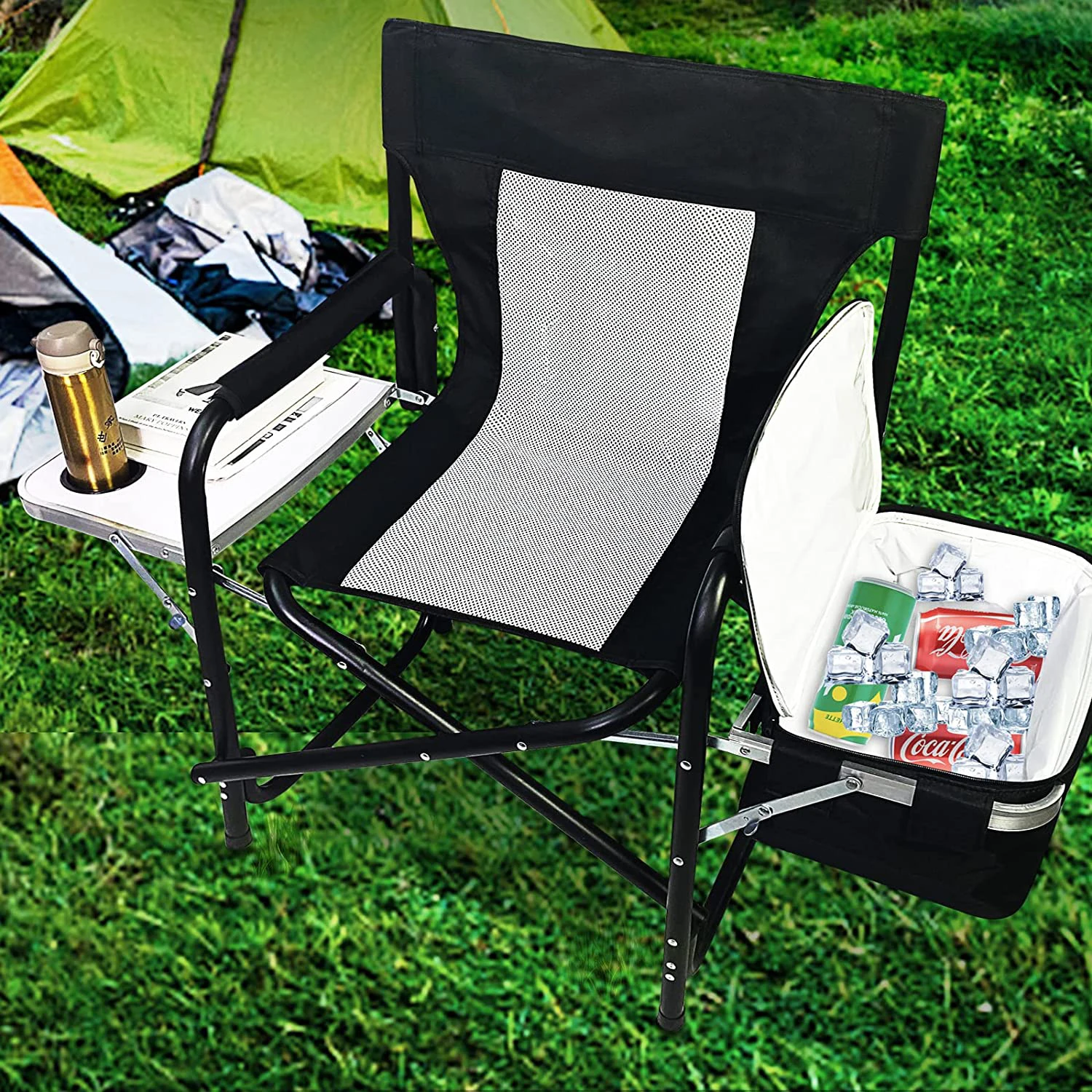 portable camping chair portable laurel tree director chair with foldable side table refrigerated bag, and mesh pocket