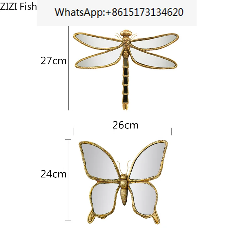 Wall Hanging Background Wall Mirror Metal Retro Insect Wing Dragonfly Butterfly Modern Home Decoration Hanging Decor Bedroom