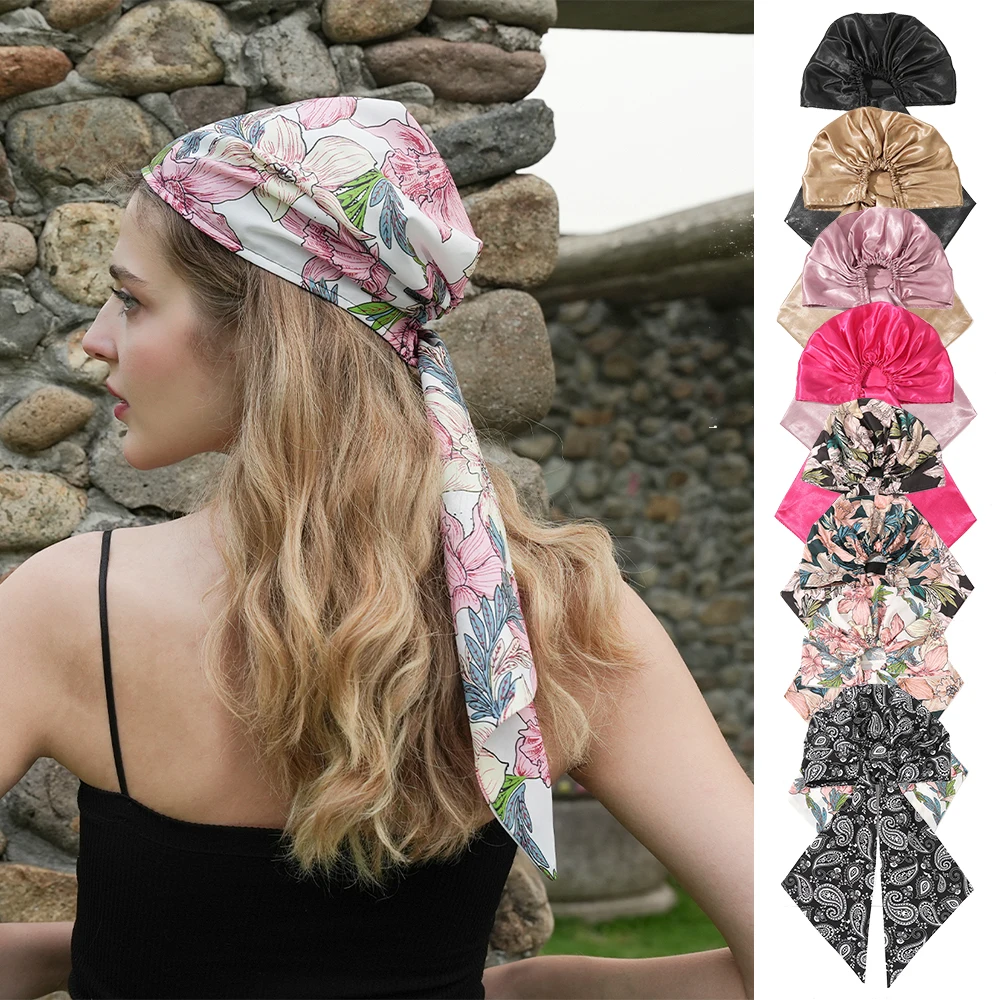 

Floral Satin Ribbon Pirate Headscarf Headband Fabric Hair Scarf Bands for Women Party Headwear Turban Hairband Headpiece