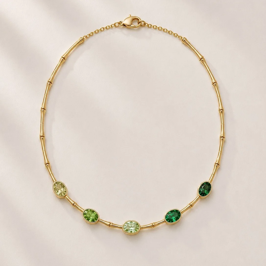 Gradient Bamboo Zircon Necklace Bracelet Color Preserving Copper Light Luxury Women's Stackable Versatile Fashion Accessories