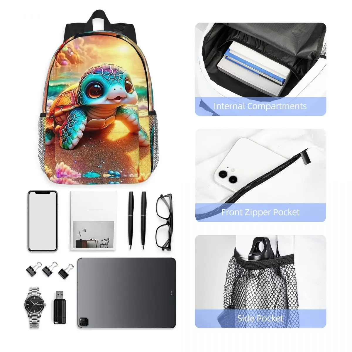 الكرتون السلحفاة نمط اللوحة على ظهره رائجة البيع Daypack سعة كبيرة صبي فتاة BookBag حقائب الكتف للرجال النساء حقيبة مدرسية