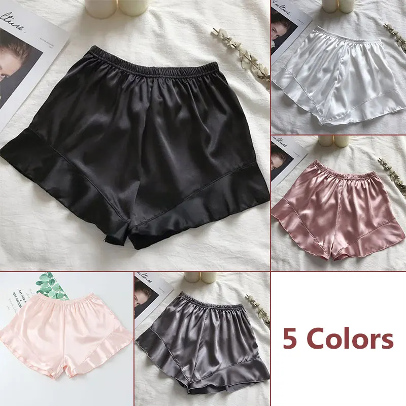 Elastic Waist Comfort Satin Ruffled Shorts Knickers Women Spring Summer Loungewear Pajamas Underwear French Safety Pants Bloomer