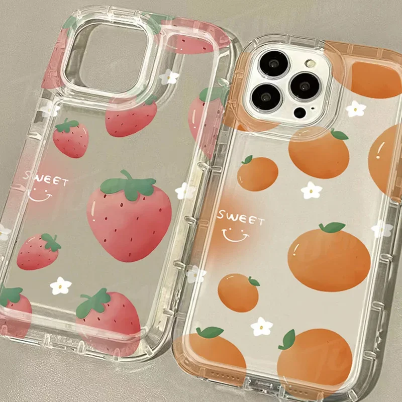 Strawberry Orange Fruit Case for Samsung Galaxy S24 Ultra S23 S22 S21 FE S20 Plus Note 20 10 Pro A34 A54 A33 A53 Clear TPU Cover