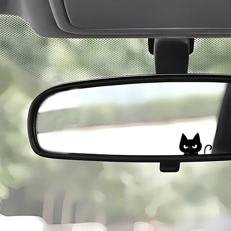 4 PÇS/SET Adesivo de espelho retrovisor de gato mal-humorado preto, ideal para carros, laptops, garrafas de água, skates e itens para amantes de gatos