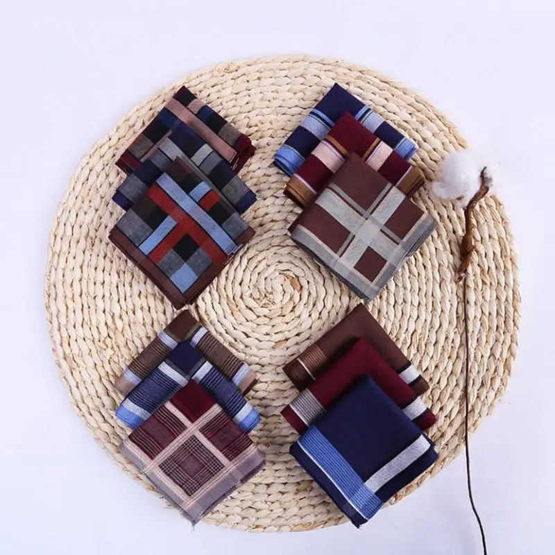 ชุด2ชิ้นลายสี่เหลี่ยมหลากสีผ้าเช็ดหน้าผ้าฝ้ายขนาด38*38ซม. กระเป๋าลายสก๊อตคลาสสิกสำหรับผู้ชาย