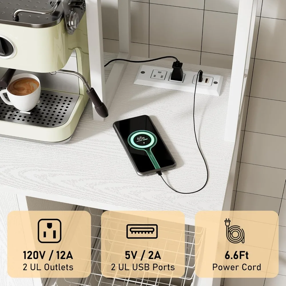 رف الخبازين مع مساحة تخزين، رف خبازين كبير من 7 طبقات مع مخرج طاقة، خزانة حامل ميكروويف للمطبخ، خزانة بار القهوة مع