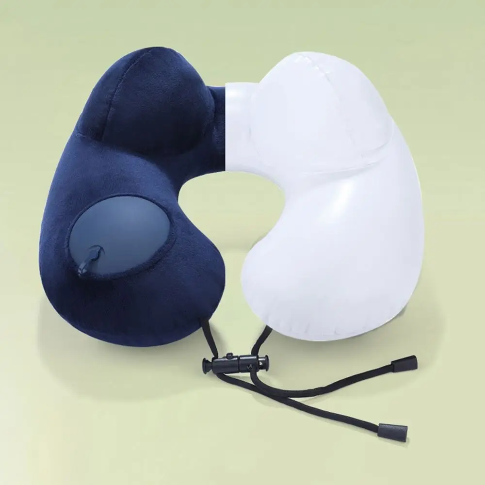 U-Shaped Inflatable Travel Pillow Hand Pressing Foldable Press To Inflate Pillow Soft Portable Neck Support Cushion Airplane