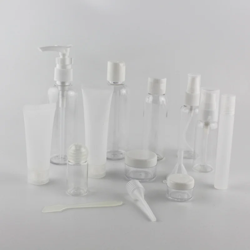 15pcs/set Personal Care Empty Travel Bottles Set Cosmetic Packaing Container Lotion Spray Pump Bottle Cream Jar With Zipper Bag