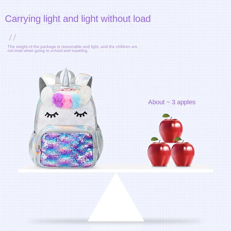 Kindergarten School Bags Children Cartoon Backpacks For Girls Sequins Rainbow Unicorn Kids Anti-Lost Small Bags