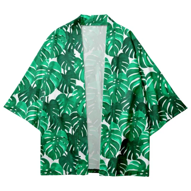 Casual Japan Kimono Beach Shorts Tie Dye Leaves Printed Cardigan Summer Couple Women Men Haori Yukata Streetwear