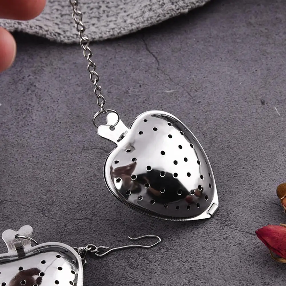 2Pcs/Set Tea Strainer Heart Shape Large Capacity Spice Infuser Stainless Steel Chain Hook Tea Filter Buckle Design Tea Filter