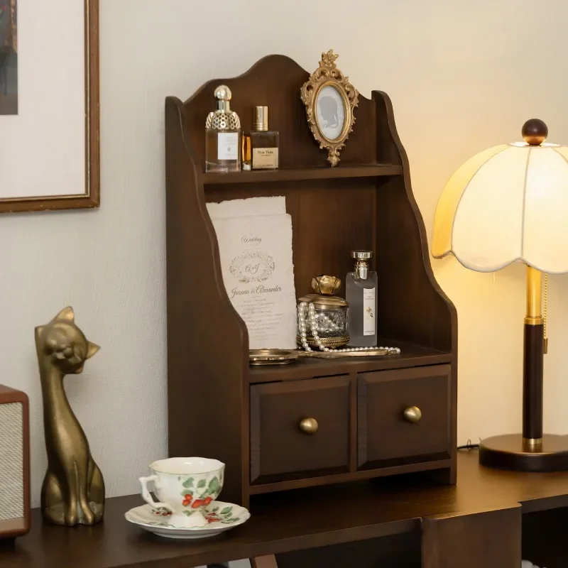 Retro Organizer Shelf Wooden Storage Shelves Aesthetic Bedroom Makeup Rack Multifunctional Display Racks with Drawers Furniture