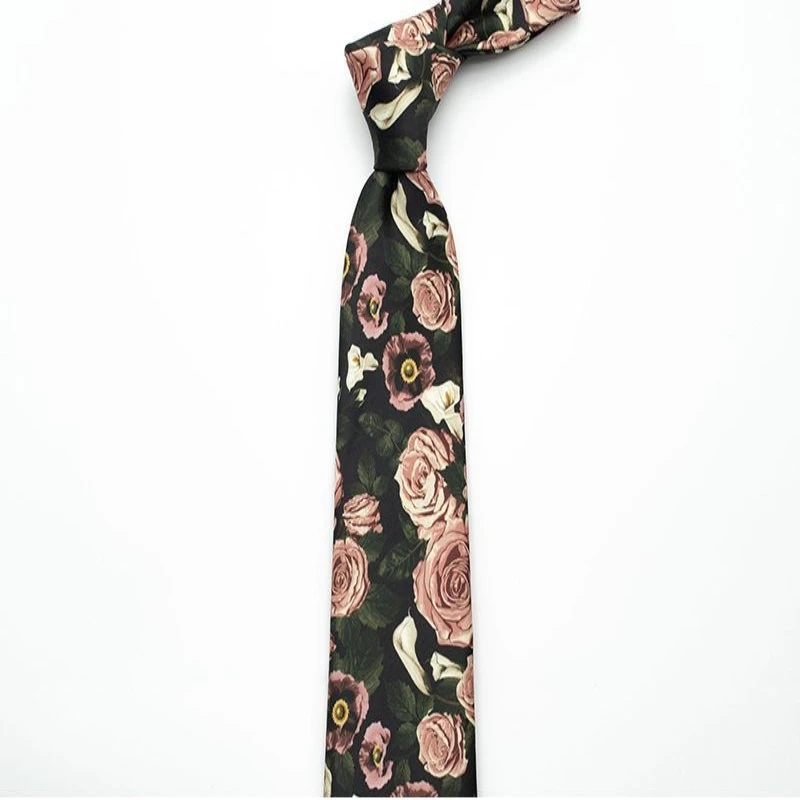 

Мужской галстук для делового стиля, 8 см, с принтом, имитация шелка, цветочный, темно-зеленый, розовый, персонализированные повседневные аксессуары