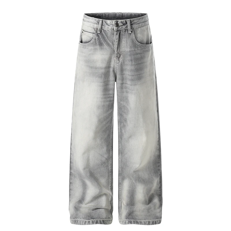 

GXFortune Design Sensation Clean Concrete Washed Limestone White mid Waist Casual Commute Straight Leg Jeans Casual Jeans
