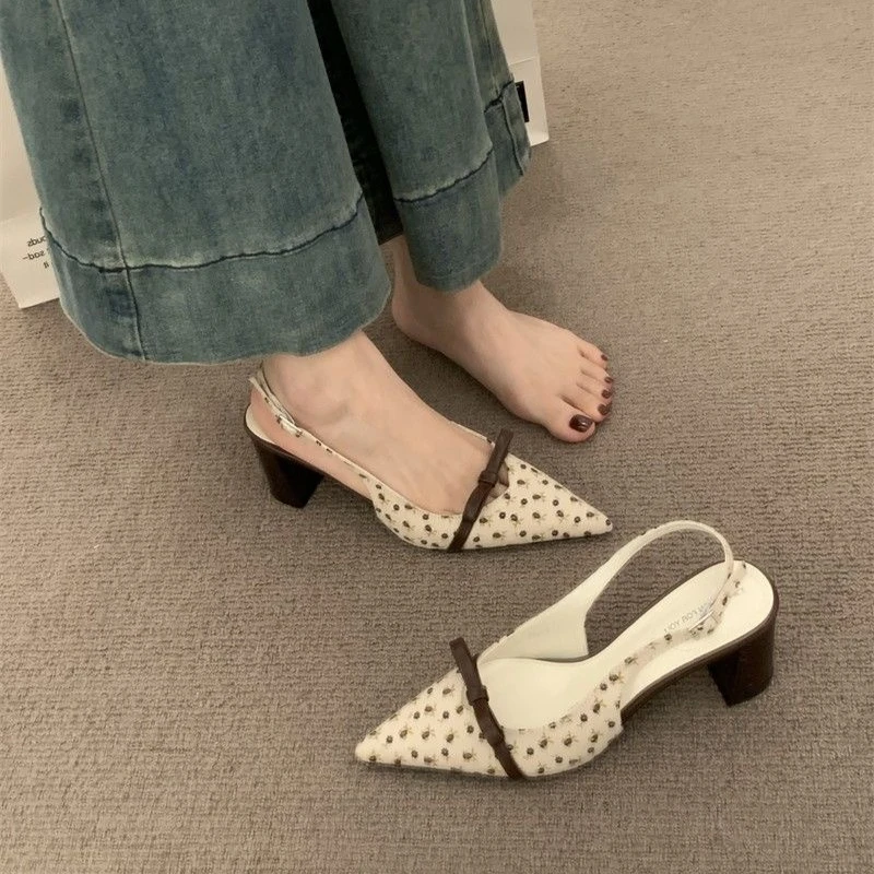 Luxury Brand High-heeled Sandals with Bow Design Spring 2026 Outdoor Shopping Style Pointed Toe Elegant Shoes Sandalias Mujer