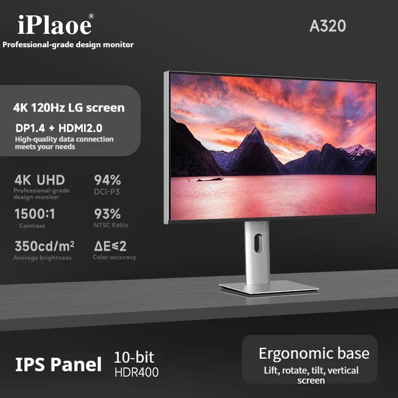 32 inch 4K120Hz IPS-paneel 1 ms voor beeldcreatie, bewerking en game Computermonitor met verticaal scherm Behuizing van gelegeerd metaal