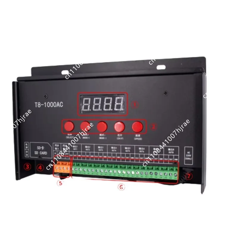 Waterproof SD Card LED Pixel Controller T8-1000AC AC220V Programmable 8CH Output Max 8192 Pixels Synchronous RGB LEDStripControl