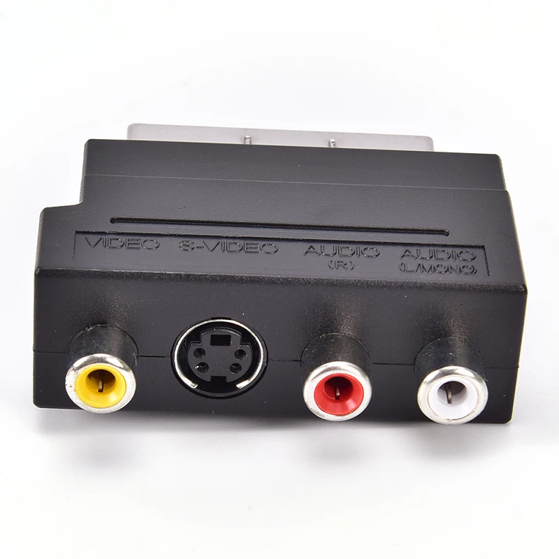 SCART Adaptor AV Block To 3 Phono Composite S-Video With In/Out Switch GOLD