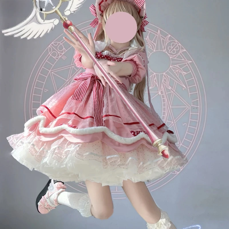 

Japanese Kawaii Lolita Op Dress 2025 Sweet Bow Lace Ruffles Plush Patchwork Magical Princess Dresses Girl Cute Party Mini Dress