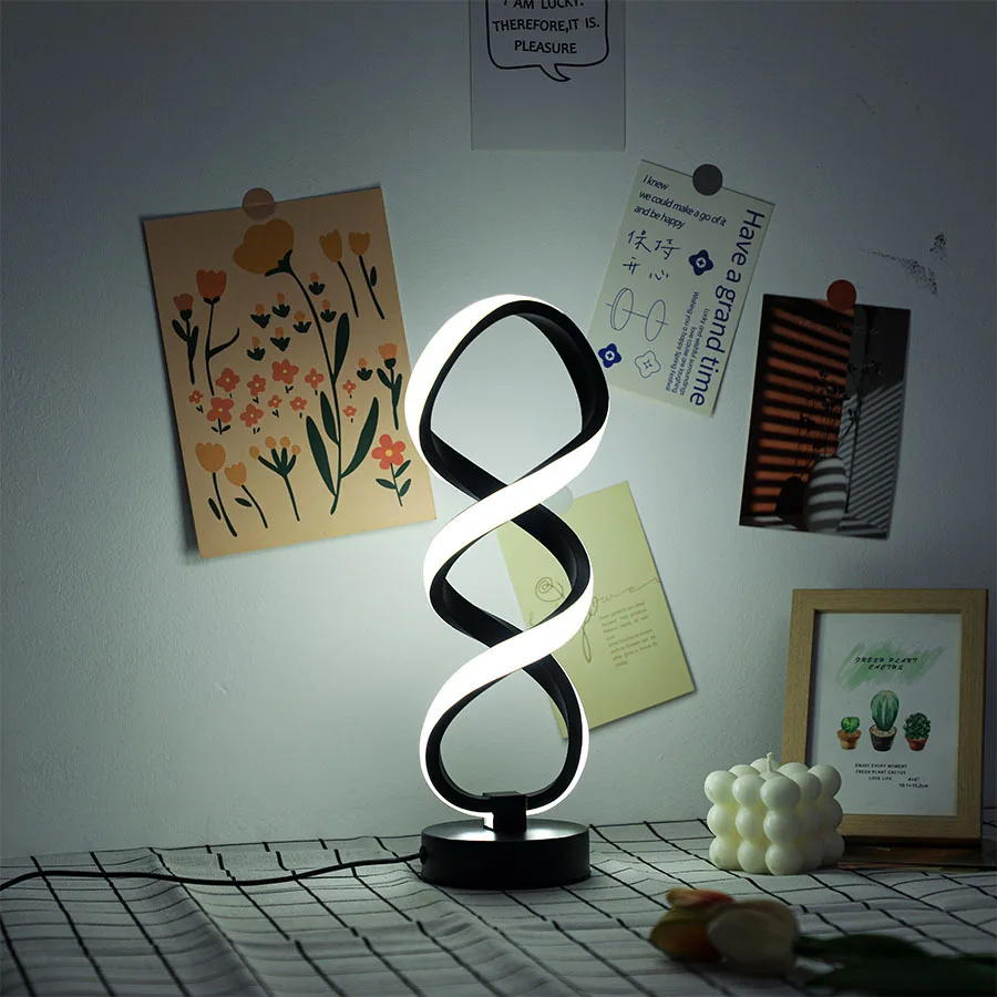 

USB Desk Lamp 3-color Dimming LED Spiral Design Small Night Light Bedroom Living Room Desktop Modern Atmosphere Decorative Light