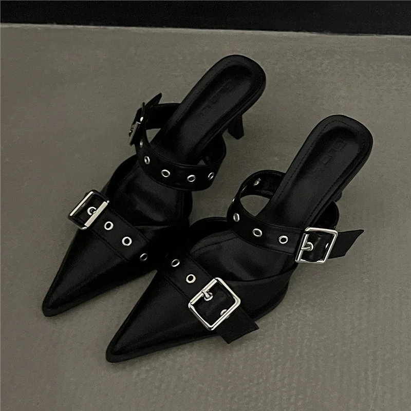 Women\'s Summer Slippers Mules Designer Shoes High Heels Sandals Luxury Stiletto Fashion Trends Sexy Party Punk Goth Pointed Toe