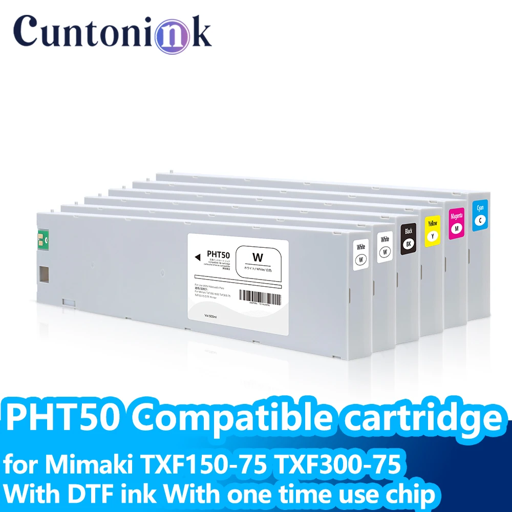 

White 500ml PHT50 Compatible ink cartridge With DTF ink With one time use chip for Mimaki TXF150-75 TXF300-75 Printer