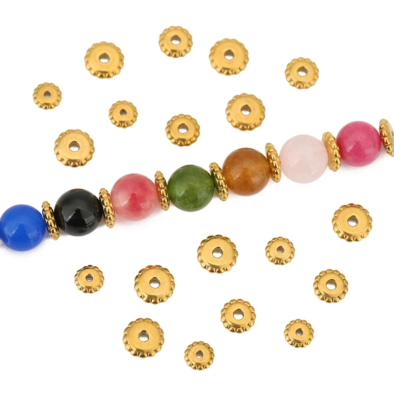 20pcs 5/6/7mm Stainless Steel Flower Loose Beads Charms Gold Color Round Spacer Beads for DIY Bracelet Jewelry Making Supplies