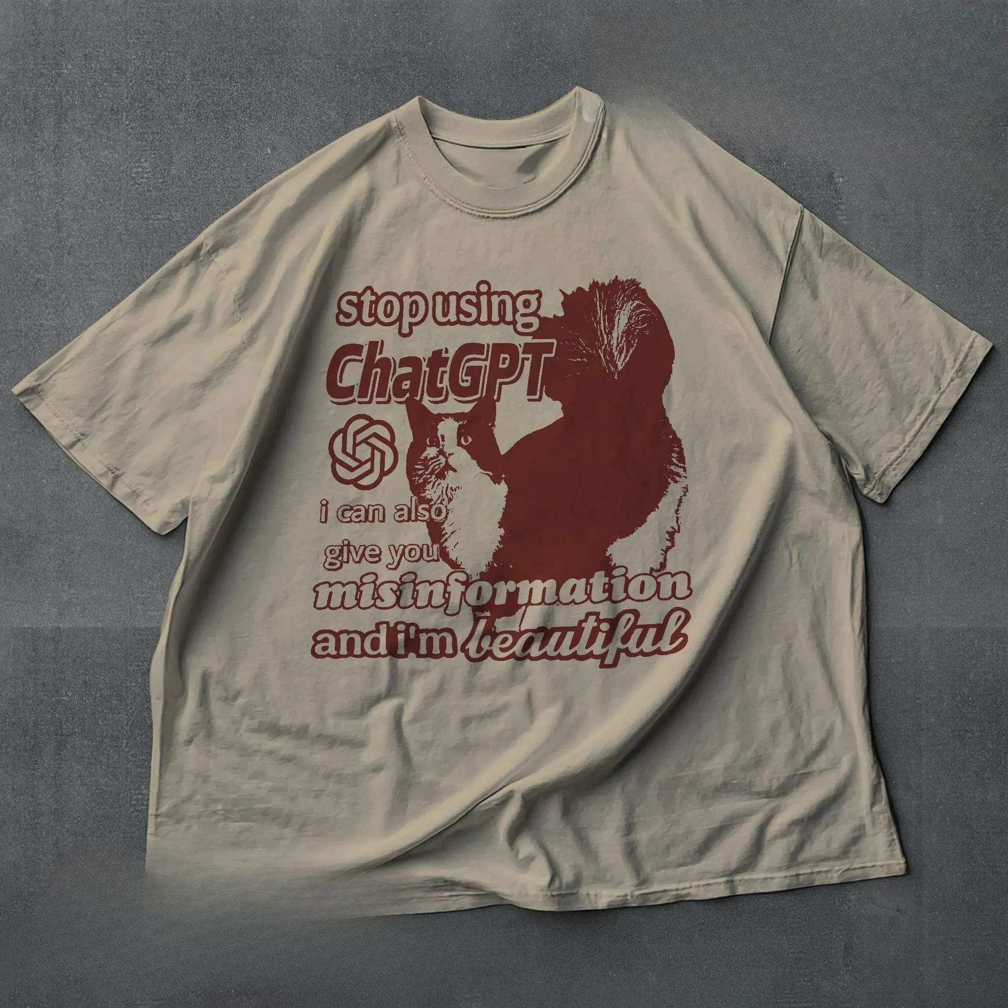 Camiseta con meme de gato Chat GPT 2026, camiseta divertida de gato Y2K, camiseta de los 90 con estampado de gato extraño y específico, ropa urbana anti-AI con diseño de gato.
