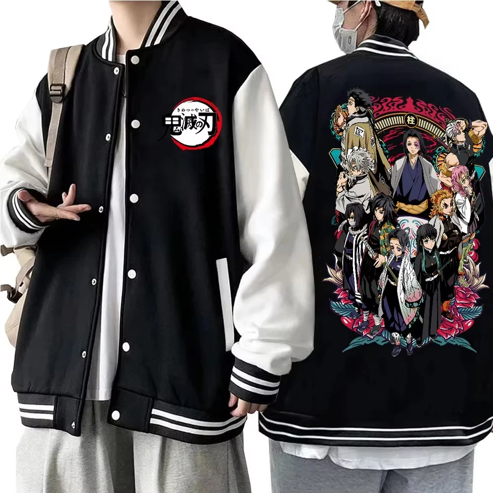 

Bandai Demon Killer 2025 Character Group Art and Japanese Title Print One-Piece Baseball Jacket Men's Casual Fall/Winter Top